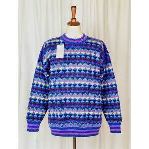 Vintage Lost Horizons Nepal Himalayan Wool Rainbow Fair Isle Hand Knit Sweater